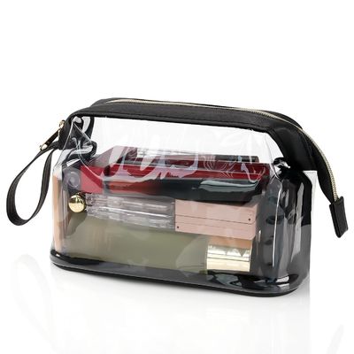 El maquillaje grande transparente del viaje de la prenda impermeable cosmética grande del bolso empaqueta la bolsa con la cremallera, bolso claro del artículo de tocador para las mujeres