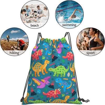 Los bolsos de lazo de la mochila del lazo para la secuencia de la danza del gimnasio de las adolescencias de los muchachos de las muchachas de los niños empaquetan el dinosaurio impermeable a granel