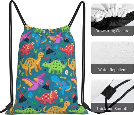 Los bolsos de lazo de la mochila del lazo para la secuencia de la danza del gimnasio de las adolescencias de los muchachos de las muchachas de los niños empaquetan el dinosaurio impermeable a granel