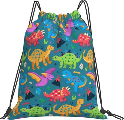 Los bolsos de lazo de la mochila del lazo para la secuencia de la danza del gimnasio de las adolescencias de los muchachos de las muchachas de los niños empaquetan el dinosaurio impermeable a granel