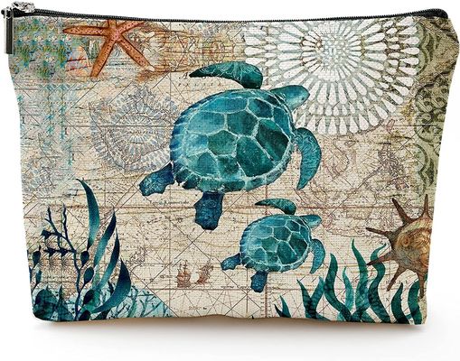 Idea cosmética de los regalos del amigo de la bolsa de la cremallera del bolso de mar de la tortuga del maquillaje del viaje ligero impermeable suave liso del bolso para las mujeres
