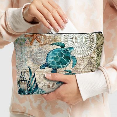 Idea cosmética de los regalos del amigo de la bolsa de la cremallera del bolso de mar de la tortuga del maquillaje del viaje ligero impermeable suave liso del bolso para las mujeres