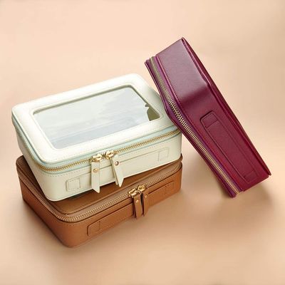 Organizador cosmético impermeable de la capacidad de alta calidad de la cerveza dorada con el gancho de la ejecución para los bolsos que viajan