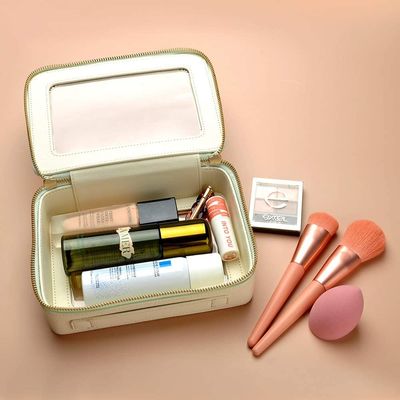 Organizador cosmético impermeable de la capacidad de alta calidad de la cerveza dorada con el gancho de la ejecución para los bolsos que viajan