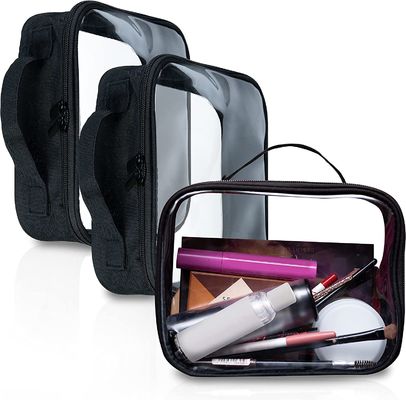 Bolsos claros del maquillaje con la cremallera 3pcs en negro, 6,5 x 8,3 pulgadas - el tamaño del cuarto de galón, TSA aprobó el bolso del artículo de tocador