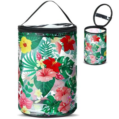 Bolso cosmético del PVC de la playa del maquillaje del bolso de la prenda impermeable del bolso claro del artículo de tocador con floral hawaiano del velero de la tortuga de la supervivencia de la playa
