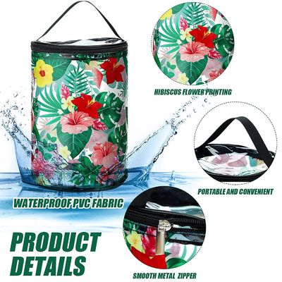 Bolso cosmético del PVC de la playa del maquillaje del bolso de la prenda impermeable del bolso claro del artículo de tocador con floral hawaiano del velero de la tortuga de la supervivencia de la playa