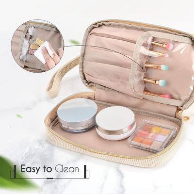 Bolso durable suave del maquillaje del viaje del agua-resisitant, capa doble grande componer el bolso cosmético para las mujeres