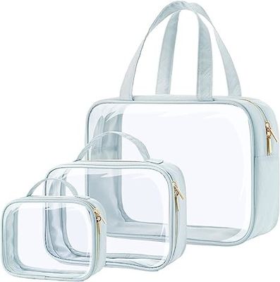 Los bolsos claros del maquillaje de 3 paquetes con la abertura grande de la manija impermeabilizan bolsos cosméticos claros