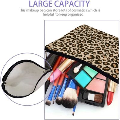 Bolsa cosmética del bolso de los artículos de tocador de la capacidad grande de la bolsa de la cremallera del bolso del maquillaje del estampado leopardo