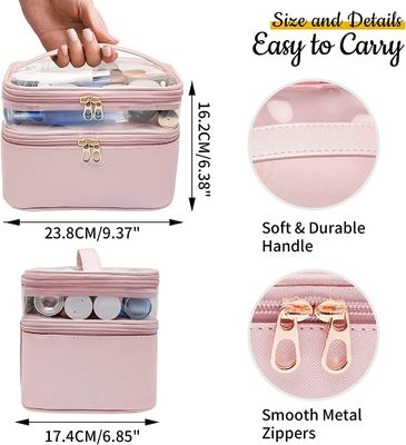 Neceser organizador de maquillaje grande de doble capa multifuncional e impermeable