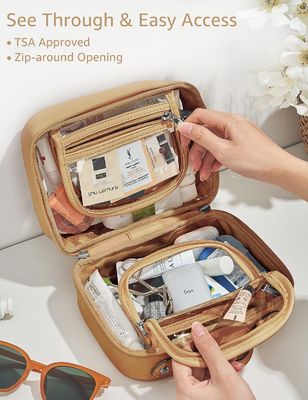 Prenda impermeable ligera bolso claro del maquillaje del bolso del artículo de tocador del viaje de 2 capas con la cremallera