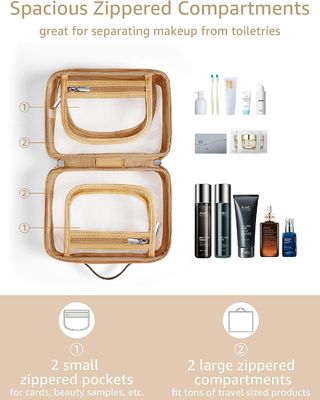 Prenda impermeable ligera bolso claro del maquillaje del bolso del artículo de tocador del viaje de 2 capas con la cremallera
