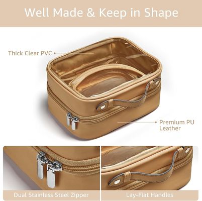 Prenda impermeable ligera bolso claro del maquillaje del bolso del artículo de tocador del viaje de 2 capas con la cremallera