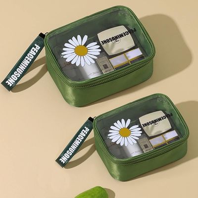 Bolsa de maquillaje de viaje impermeable de PVC cosmético transparente Margarita verde para mujeres y hombres