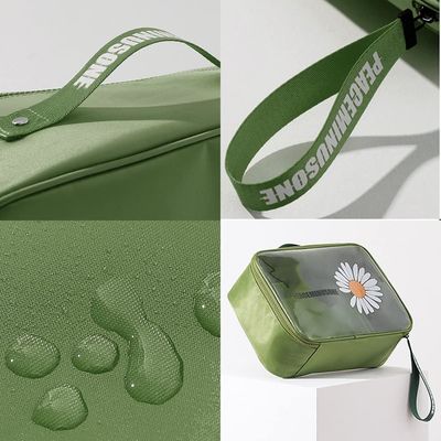 Bolsa de maquillaje de viaje impermeable de PVC cosmético transparente Margarita verde para mujeres y hombres