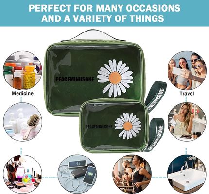 Bolsa de maquillaje de viaje impermeable de PVC cosmético transparente Margarita verde para mujeres y hombres