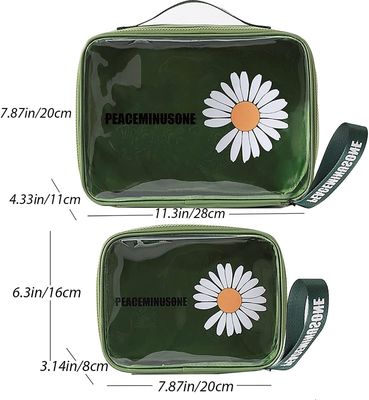 Bolsa de maquillaje de viaje impermeable de PVC cosmético transparente Margarita verde para mujeres y hombres