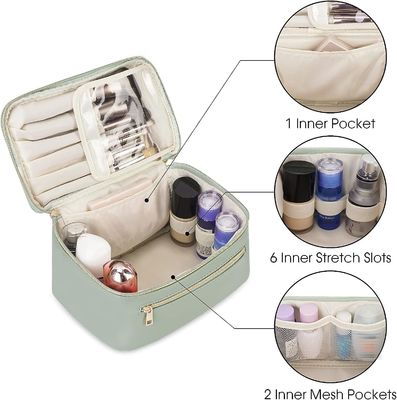 Organizador verde Cosmetic Brush Case del maquillaje del viaje de las mujeres en cuero del vegano de Eco