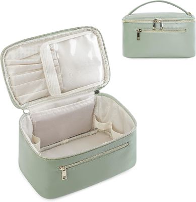 Organizador verde Cosmetic Brush Case del maquillaje del viaje de las mujeres en cuero del vegano de Eco