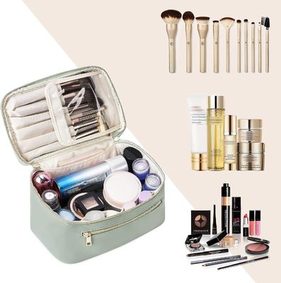 Organizador verde Cosmetic Brush Case del maquillaje del viaje de las mujeres en cuero del vegano de Eco