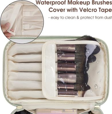 Organizador verde Cosmetic Brush Case del maquillaje del viaje de las mujeres en cuero del vegano de Eco