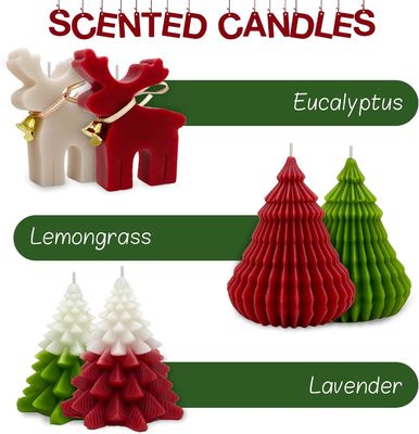 Velas perfumadas de Navidad Set de regalos Alce y árbol de Navidad en forma de cera de soja hecha a mano Xnavidad Aromaterapia vela